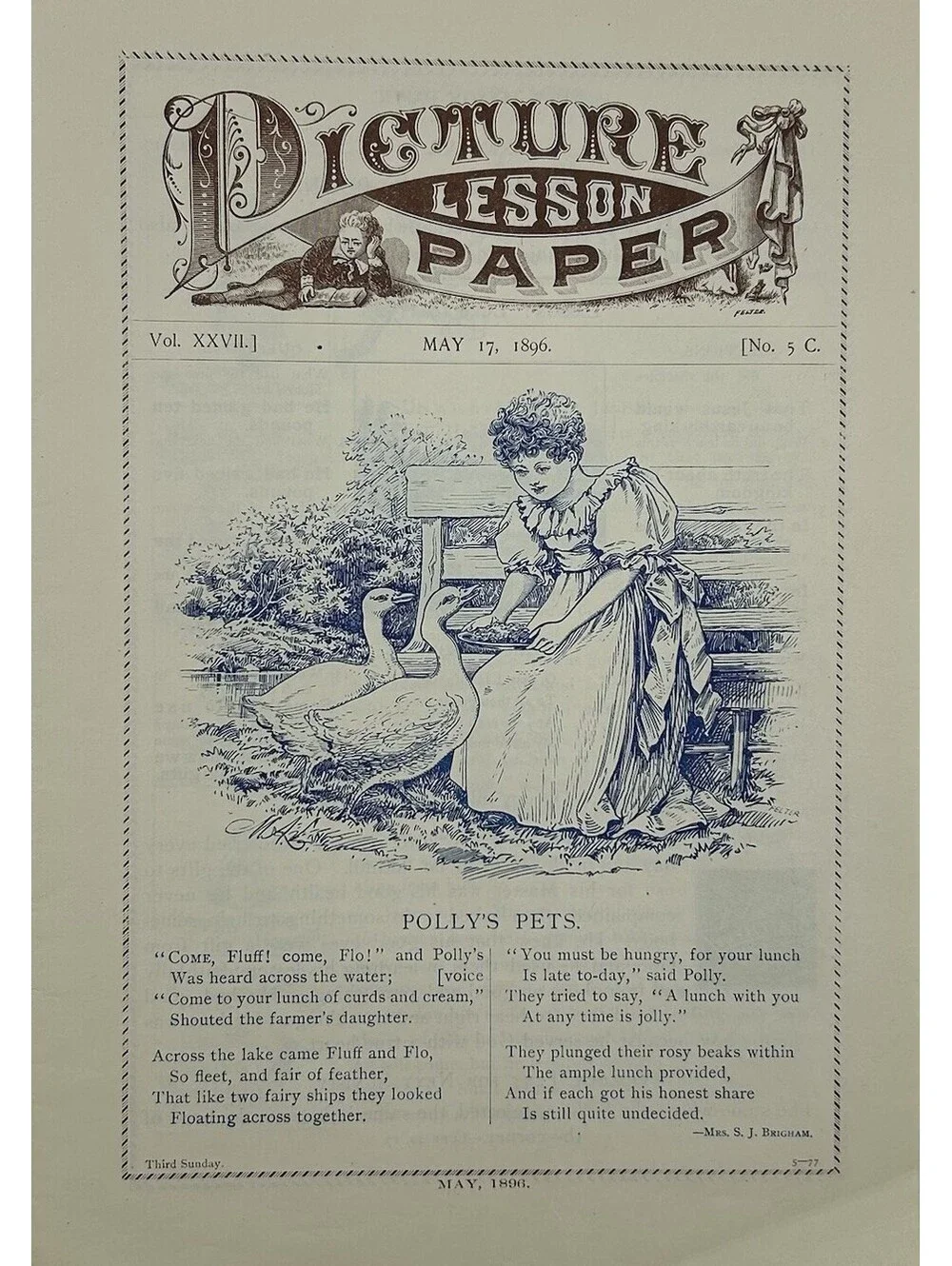 1896 Picture Lesson Paper Vintage Sunday School Ephemera Pollys Pets Ducks C20